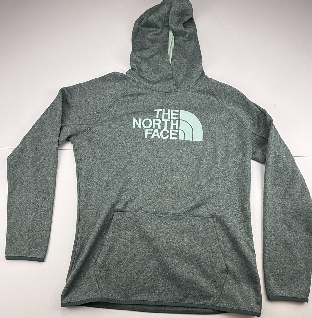 The North Face Womens L Green Heather Fleece Pullover Hoodie Logo Sweatshirt